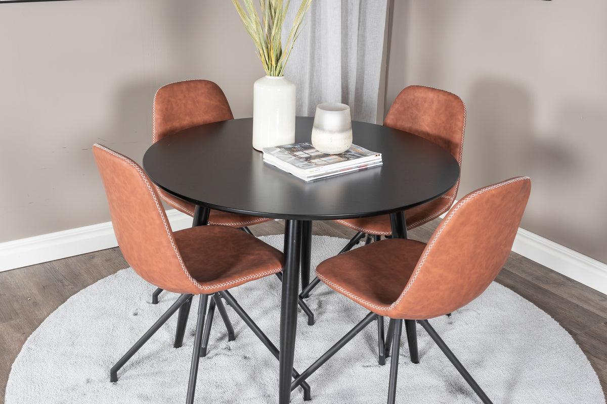 Venture Design Polar & Plaza Matstolar 2-pack Brun + Runda Matbord ⌀100 Svart