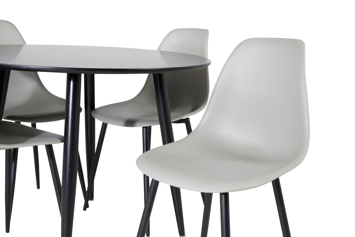 Venture Design Polar & Plaza Matstolar 2-pack Grå + Runda Matbord ⌀100 Svart