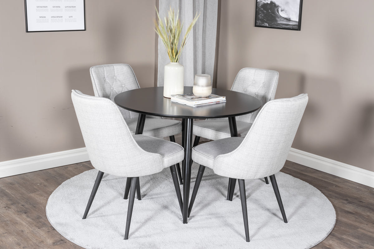 Venture Design Velvet Deluxe & Plaza Matstolar 2-pack Grå + Runda Matbord ⌀100 Svart
