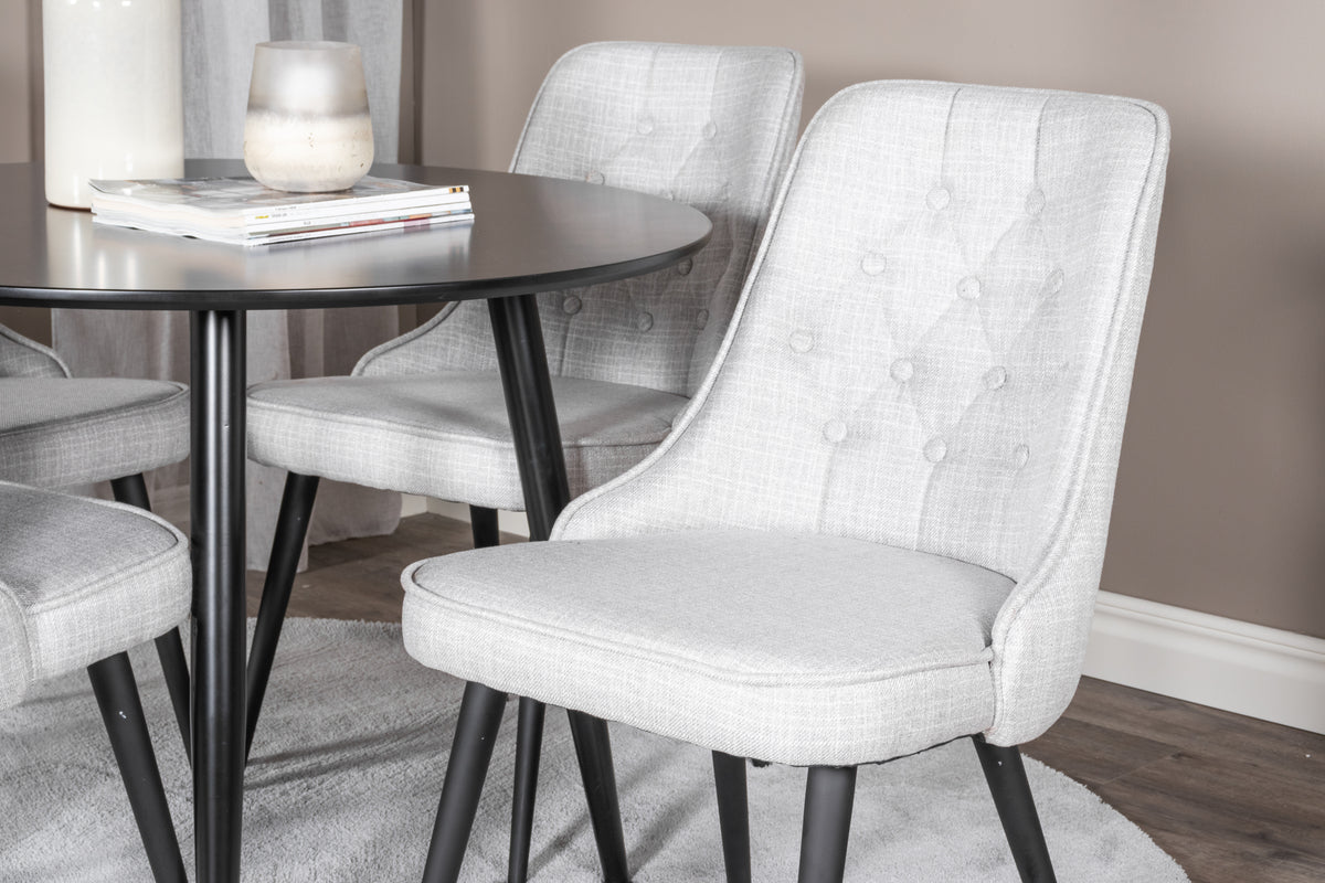 Venture Design Velvet Deluxe & Plaza Matstolar 2-pack Grå + Runda Matbord ⌀100 Svart