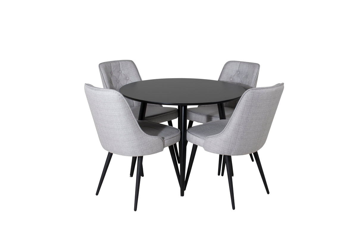 Venture Design Velvet Deluxe & Plaza Matstolar 2-pack Grå + Runda Matbord ⌀100 Svart