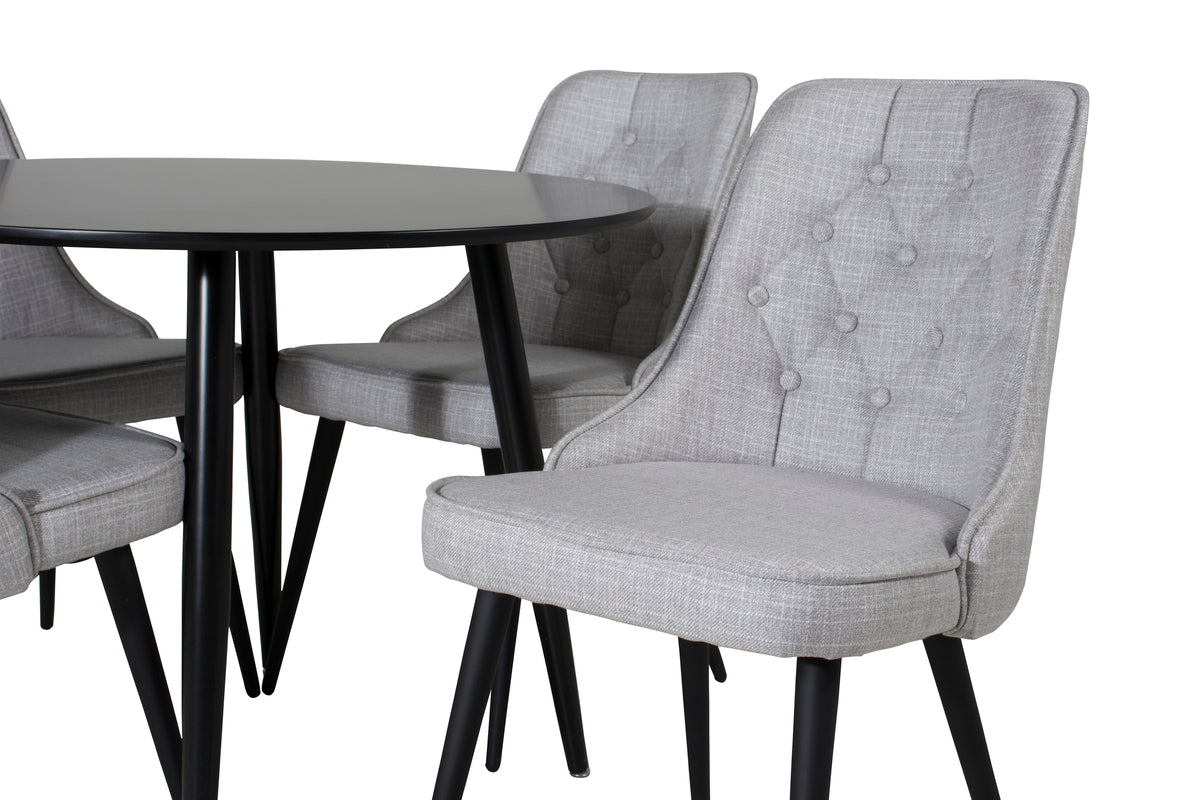 Venture Design Velvet Deluxe & Plaza Matstolar 2-pack Grå + Runda Matbord ⌀100 Svart