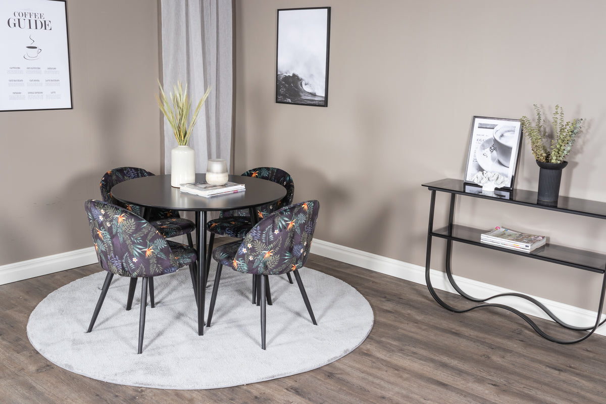 Venture Design Velvet & Plaza Matstolar 2-pack Svart + Runda Matbord ⌀100 Svart