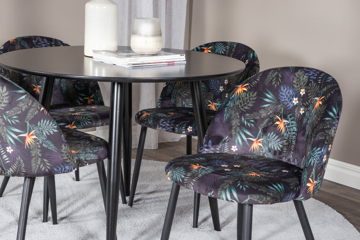 Venture Design Velvet & Plaza Matstolar 2-pack Svart + Runda Matbord ⌀100 Svart