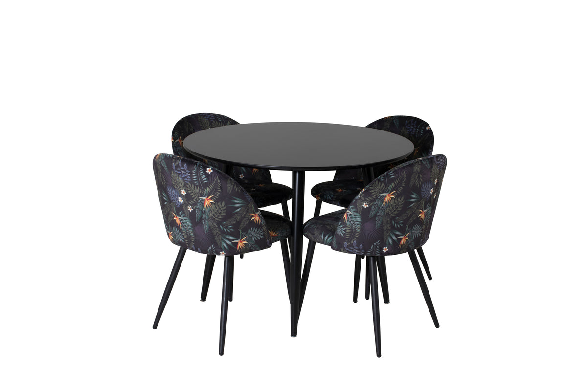 Venture Design Velvet & Plaza Matstolar 2-pack Svart + Runda Matbord ⌀100 Svart