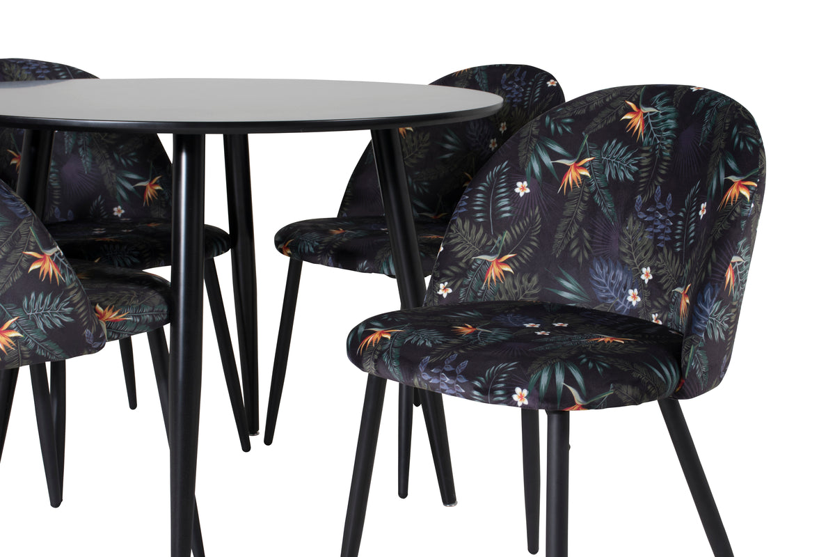 Venture Design Velvet & Plaza Matstolar 2-pack Svart + Runda Matbord ⌀100 Svart