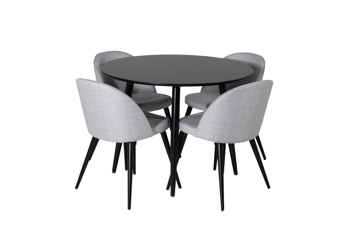 Venture Design Velvet & Plaza Matstolar 2-pack Grå + Runda Matbord ⌀100 Svart