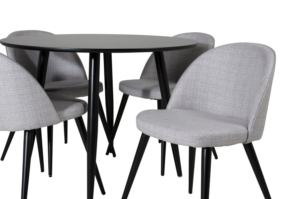 Venture Design Velvet & Plaza Matstolar 2-pack Grå + Runda Matbord ⌀100 Svart
