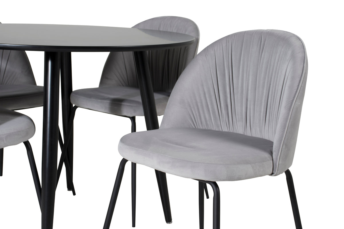 Venture Design Wrinkles & Plaza Matstolar 2-pack Grå + Runda Matbord ⌀100 Svart