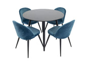 Venture Design Velvet & Plaza Matstolar 2-pack Blå + Runda Matbord ⌀100 Svart