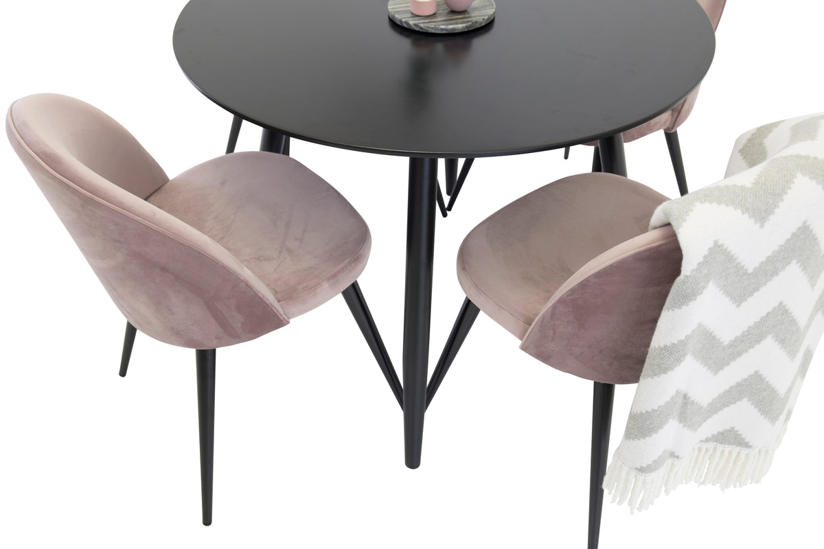 Venture Design Velvet & Plaza Matstolar 2-pack Gammelrosa + Runda Matbord ⌀100 Svart