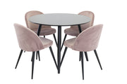 Venture Design Velvet & Plaza Matstolar 2-pack Gammelrosa + Runda Matbord ⌀100 Svart