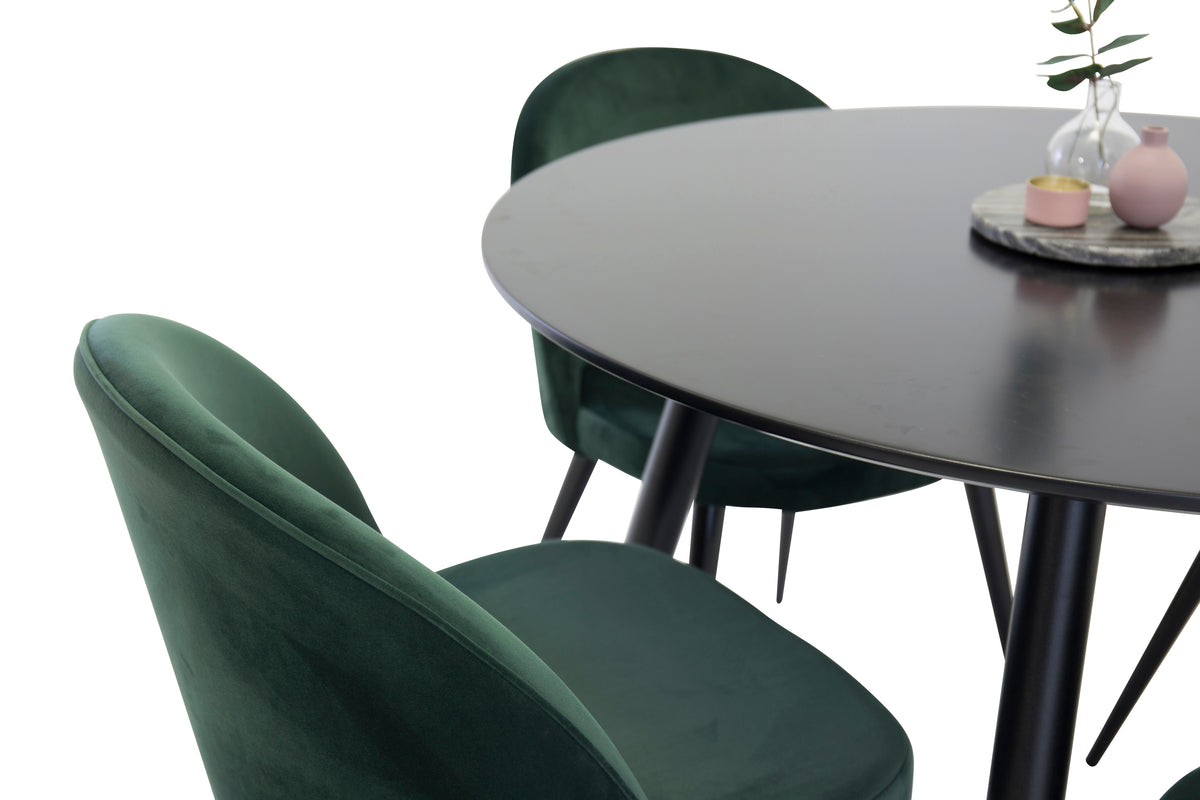 Venture Design Velvet & Plaza Matstolar 2-pack Grön + Runda Matbord ⌀100 Svart