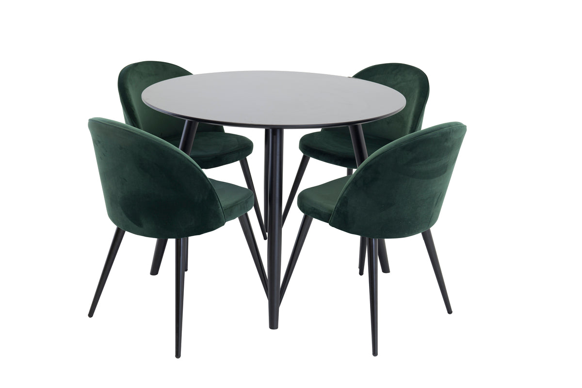 Venture Design Velvet & Plaza Matstolar 2-pack Grön + Runda Matbord ⌀100 Svart