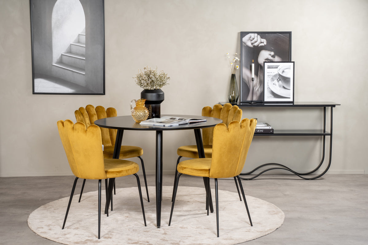 Venture Design Limhamn & Plaza Matstolar 2-pack Gul + Runda Matbord ⌀100 Svart