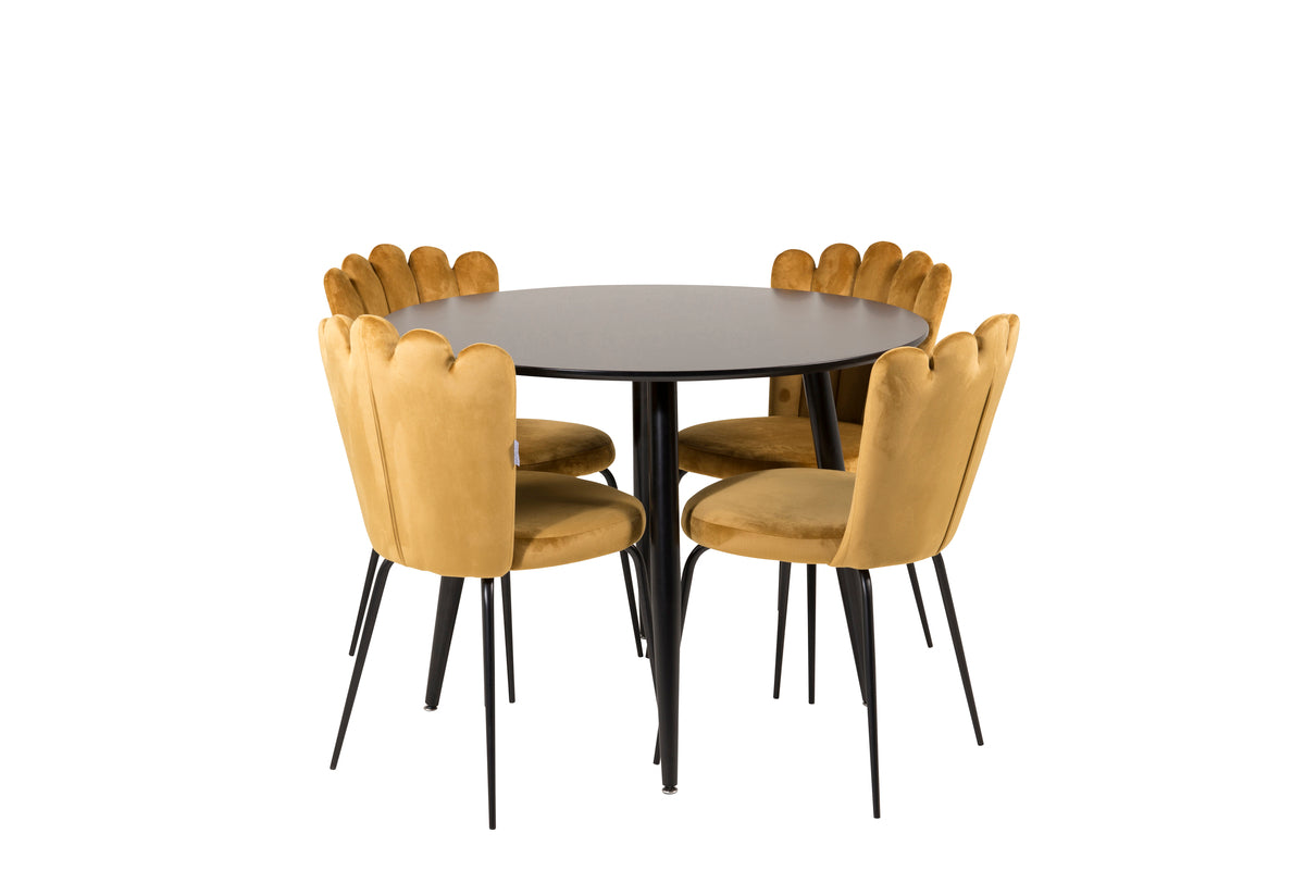 Venture Design Limhamn & Plaza Matstolar 2-pack Gul + Runda Matbord ⌀100 Svart