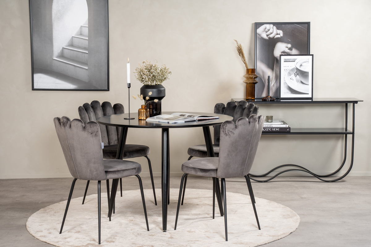 Venture Design Limhamn & Plaza Matstolar 2-pack Grå + Runda Matbord ⌀100 Svart