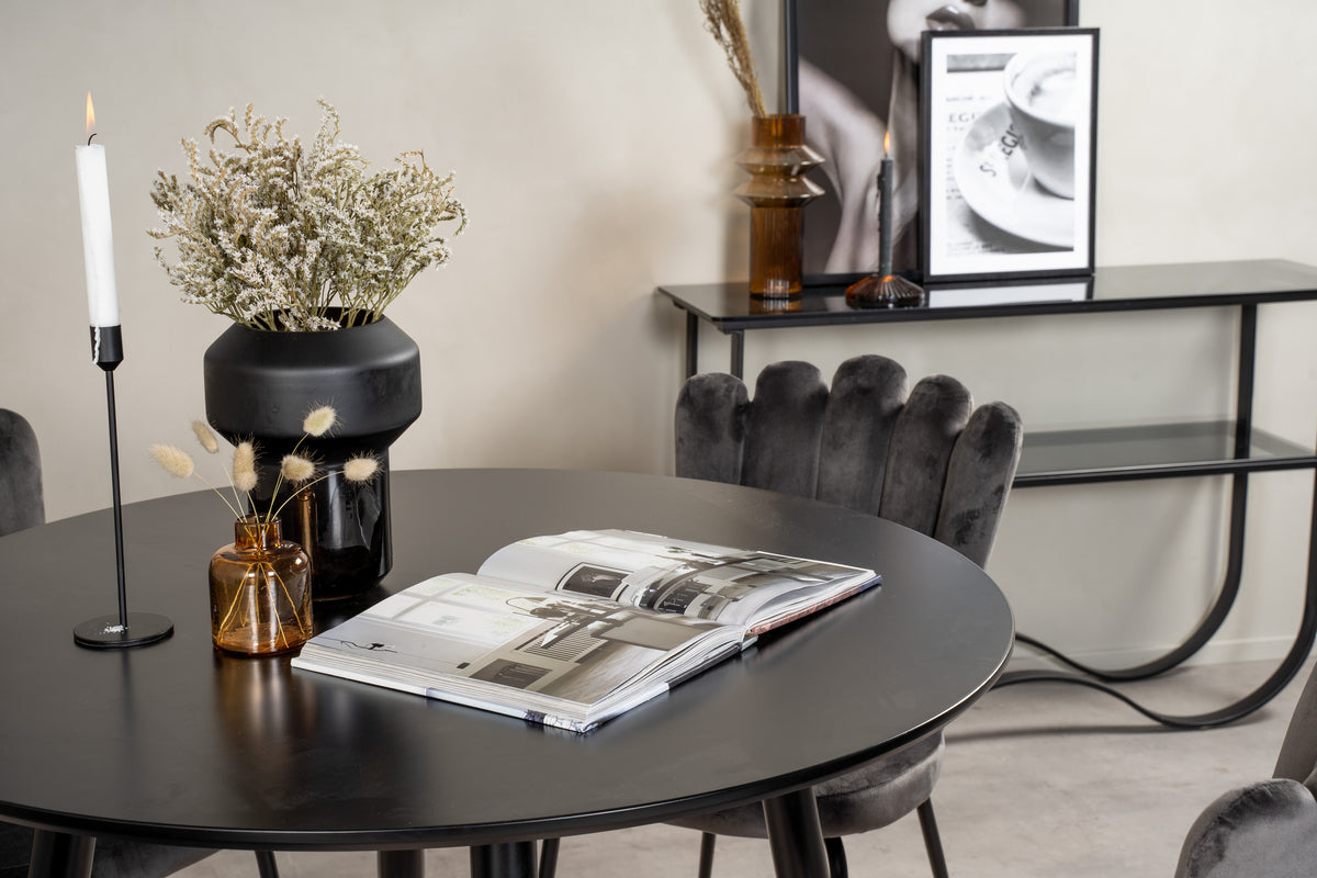 Venture Design Limhamn & Plaza Matstolar 2-pack Grå + Runda Matbord ⌀100 Svart