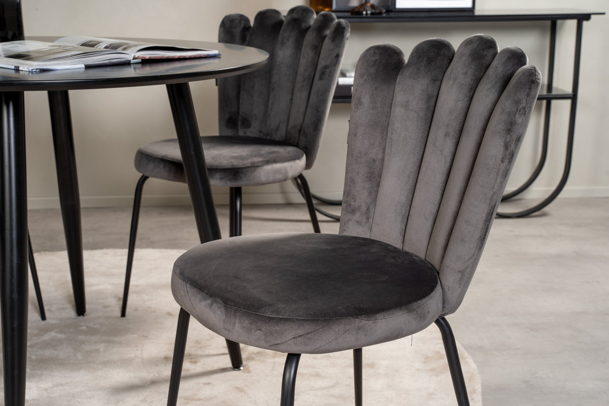 Venture Design Limhamn & Plaza Matstolar 2-pack Grå + Runda Matbord ⌀100 Svart