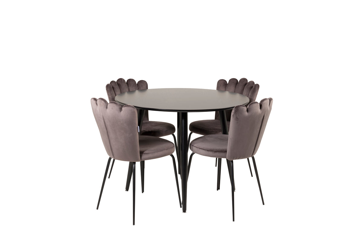 Venture Design Limhamn & Plaza Matstolar 2-pack Grå + Runda Matbord ⌀100 Svart