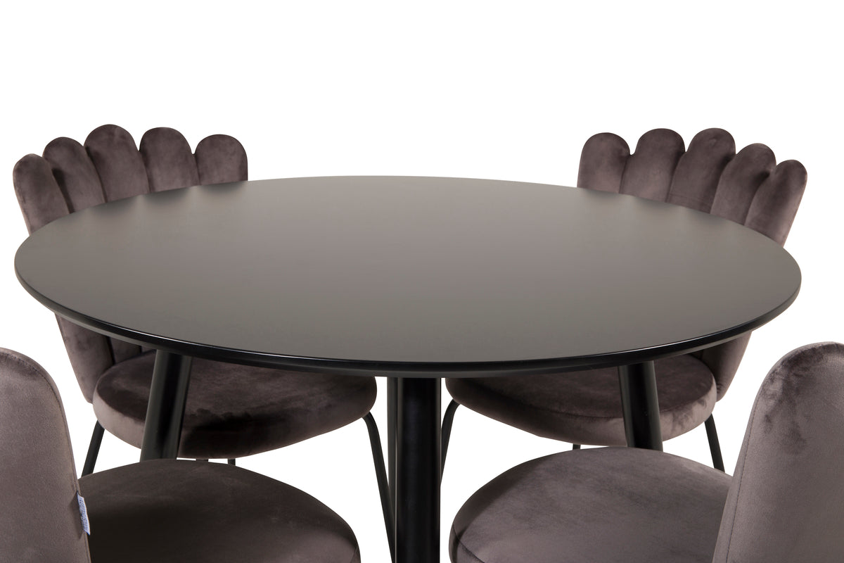 Venture Design Limhamn & Plaza Matstolar 2-pack Grå + Runda Matbord ⌀100 Svart