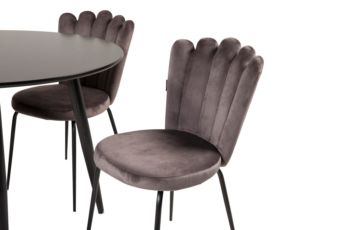 Venture Design Limhamn & Plaza Matstolar 2-pack Grå + Runda Matbord ⌀100 Svart