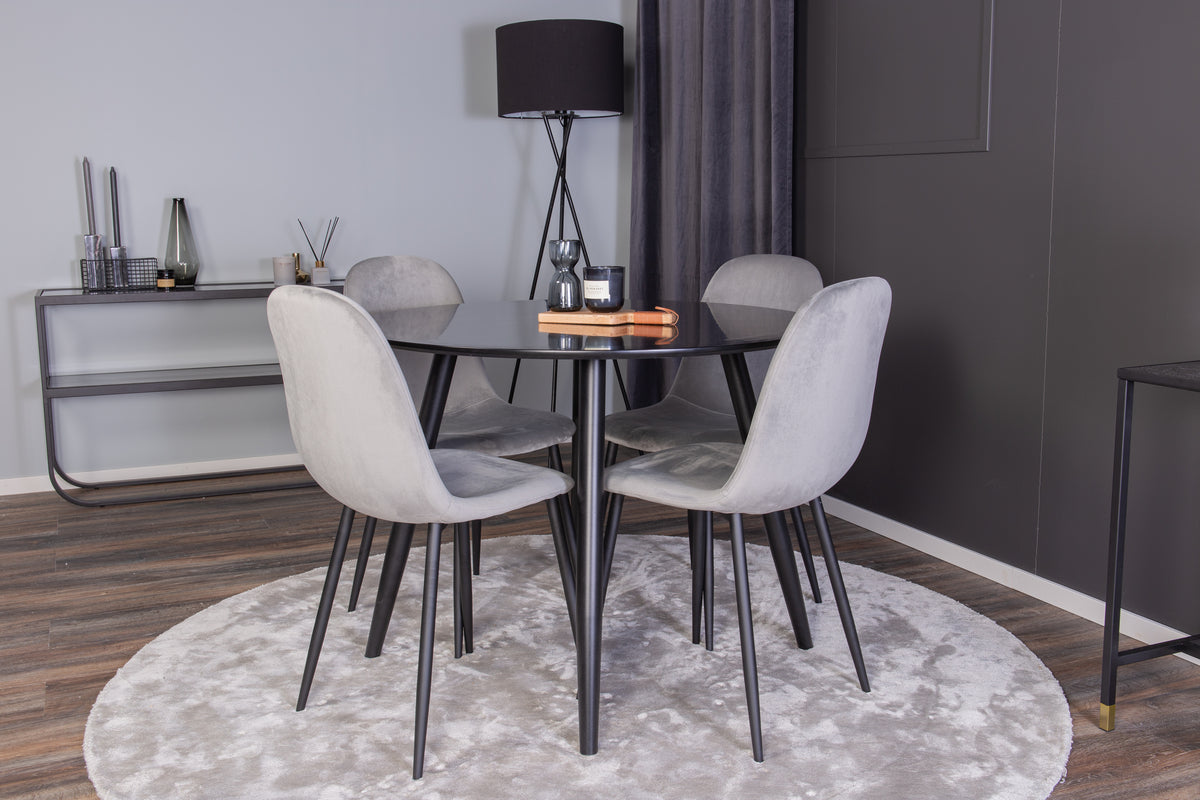 Venture Design Polar & Plaza Matstolar 2-pack Grå + Runda Matbord ⌀100 Svart