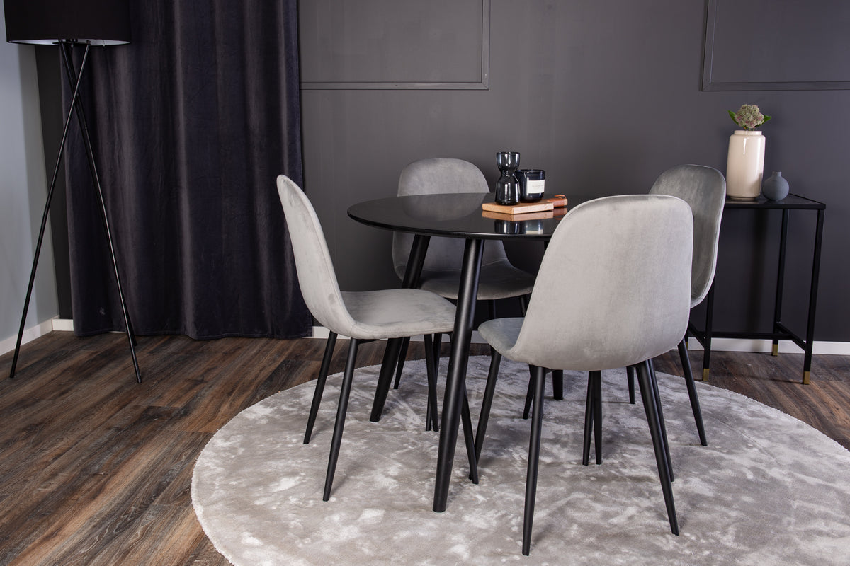 Venture Design Polar & Plaza Matstolar 2-pack Grå + Runda Matbord ⌀100 Svart