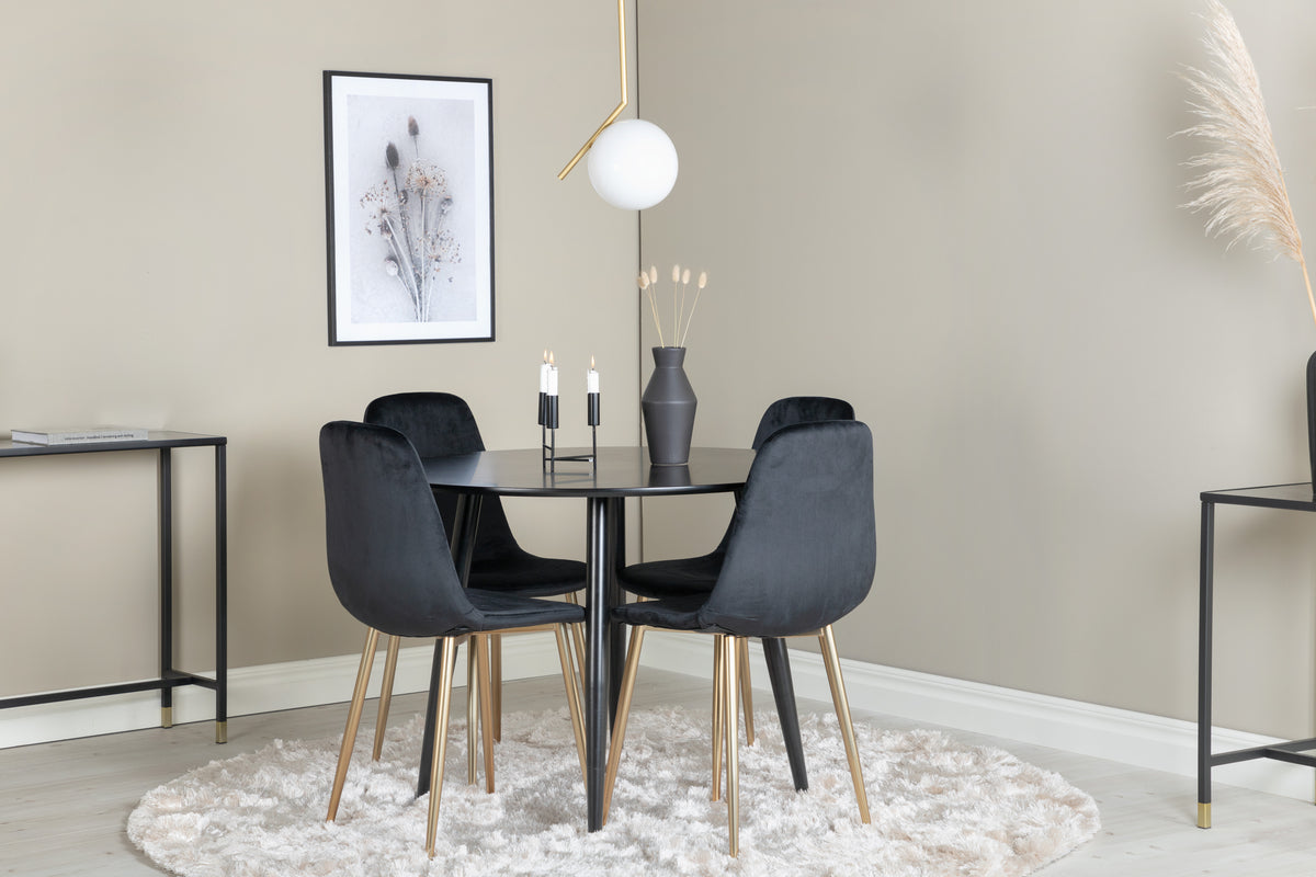 Venture Design Polar & Plaza Matstolar 2-pack Svart + Runda Matbord ⌀100 Svart