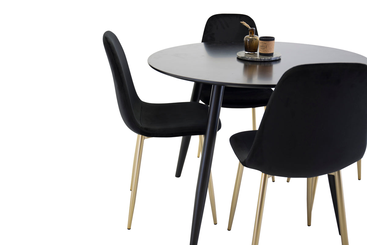 Venture Design Polar & Plaza Matstolar 2-pack Svart + Runda Matbord ⌀100 Svart