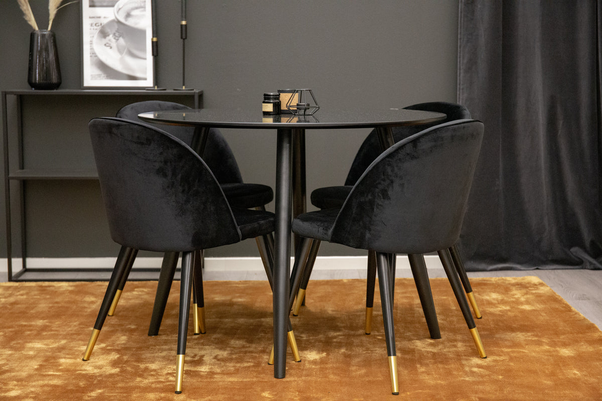 Venture Design Velvet & Plaza Matstolar 2-pack Svart + Runda Matbord ⌀100 Svart