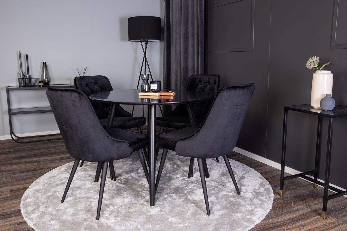 Venture Design Velvet Deluxe & Plaza Matstolar 2-pack Svart + Runda Matbord ⌀100 Svart