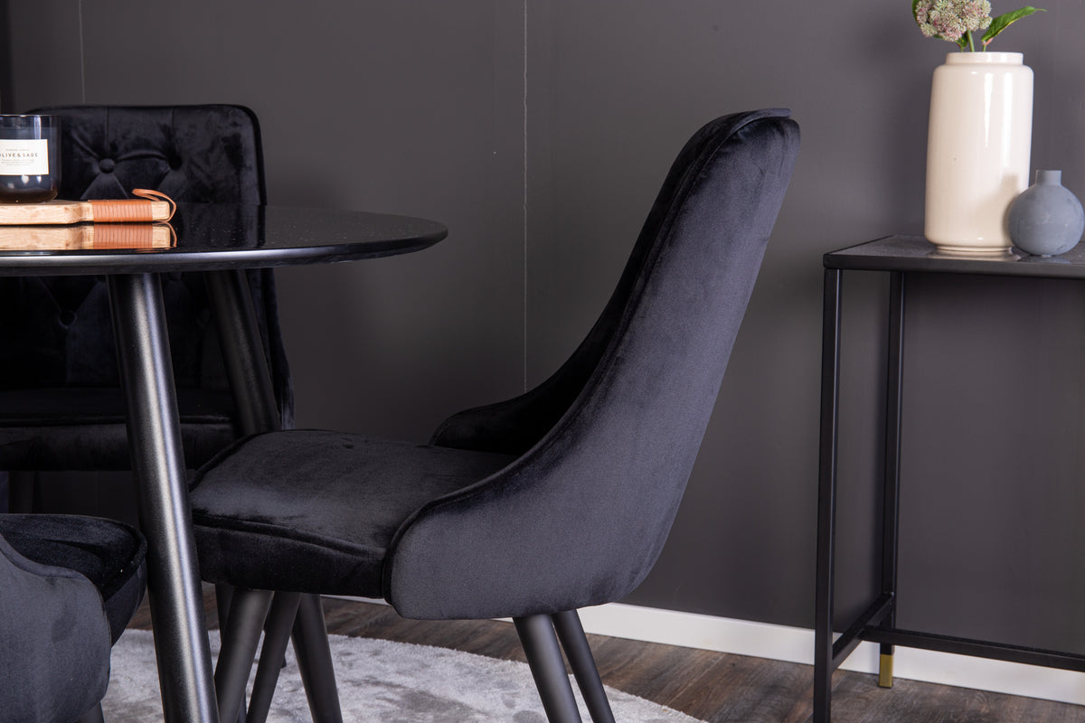 Venture Design Velvet Deluxe & Plaza Matstolar 2-pack Svart + Runda Matbord ⌀100 Svart