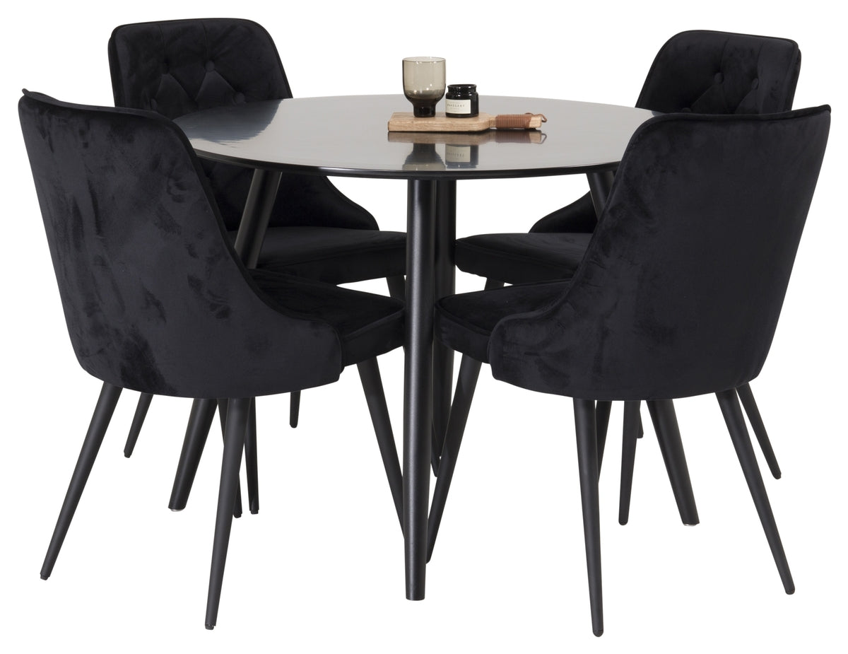 Venture Design Velvet Deluxe & Plaza Matstolar 2-pack Svart + Runda Matbord ⌀100 Svart
