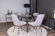 Venture Design Velvet Deluxe & Plaza Matstolar 2-pack Grå + Runda Matbord ⌀100 Svart