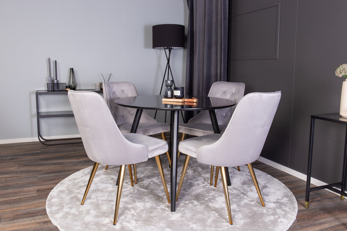 Venture Design Velvet Deluxe & Plaza Matstolar 2-pack Grå + Runda Matbord ⌀100 Svart