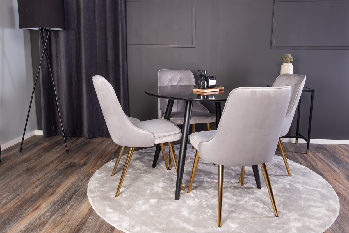 Venture Design Velvet Deluxe & Plaza Matstolar 2-pack Grå + Runda Matbord ⌀100 Svart