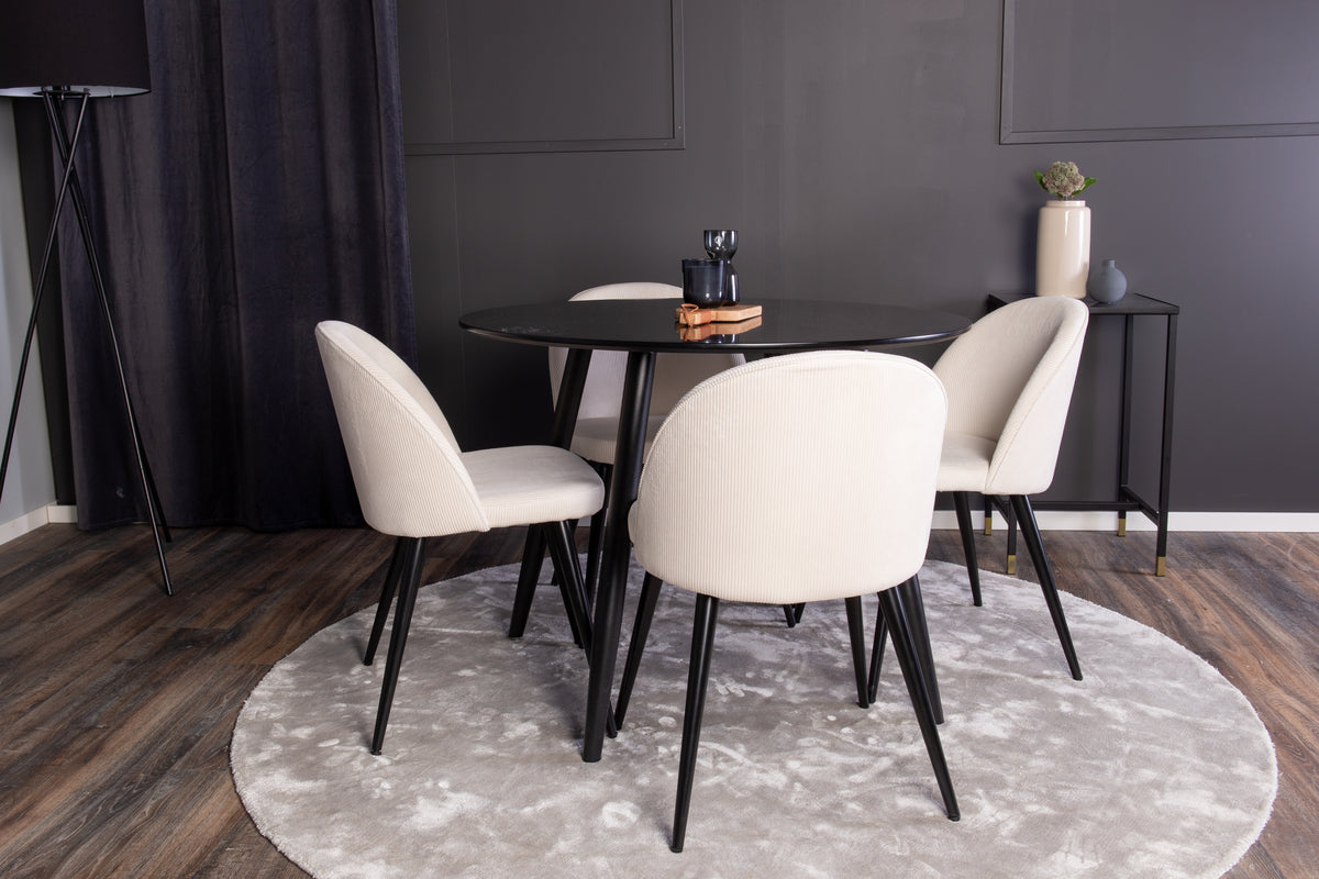 Venture Design Velvet & Plaza Matstolar 2-pack Grädde + Runda Matbord ⌀100 Svart