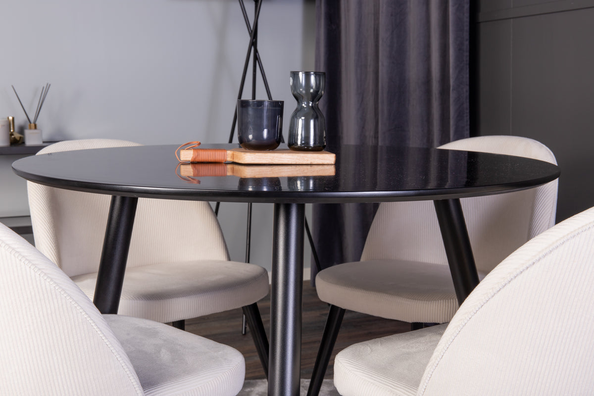 Venture Design Velvet & Plaza Matstolar 2-pack Grädde + Runda Matbord ⌀100 Svart