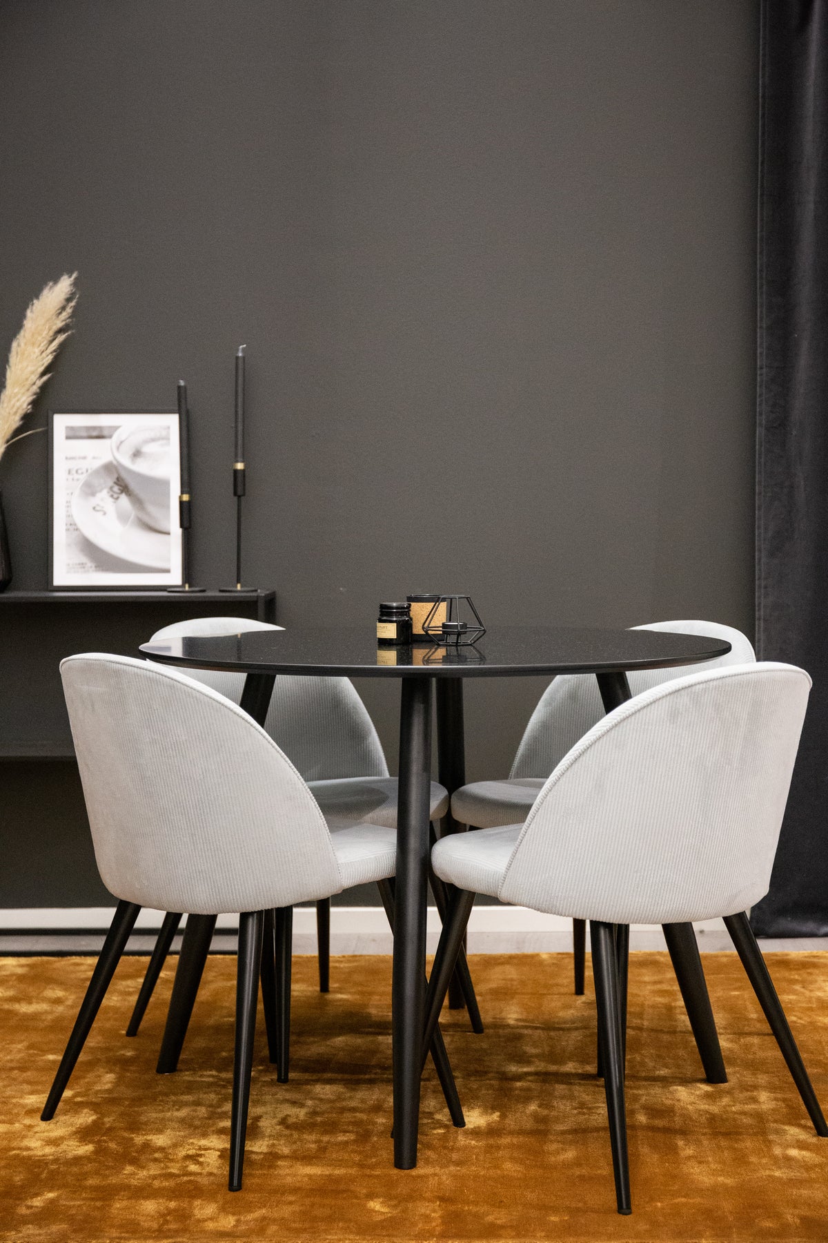 Venture Design Velvet & Plaza Matstolar 2-pack Ljusgrå + Runda Matbord ⌀100 Svart