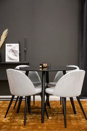 Venture Design Velvet & Plaza Matstolar 2-pack Ljusgrå + Runda Matbord ⌀100 Svart