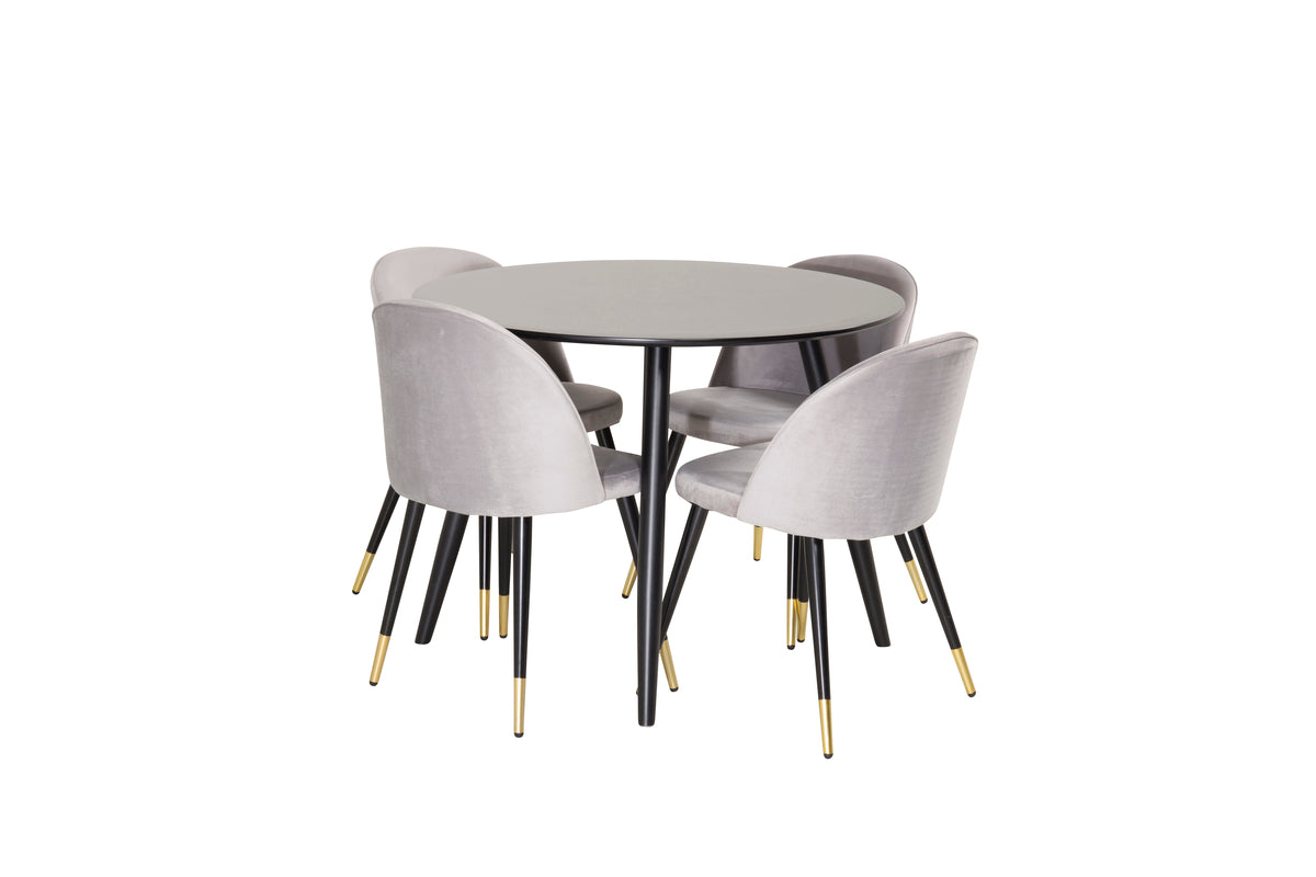 Venture Design Velvet & Plaza Matstolar 2-pack Grå + Runda Matbord ⌀100 Svart