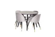 Venture Design Velvet & Plaza Matstolar 2-pack Grå + Runda Matbord ⌀100 Svart