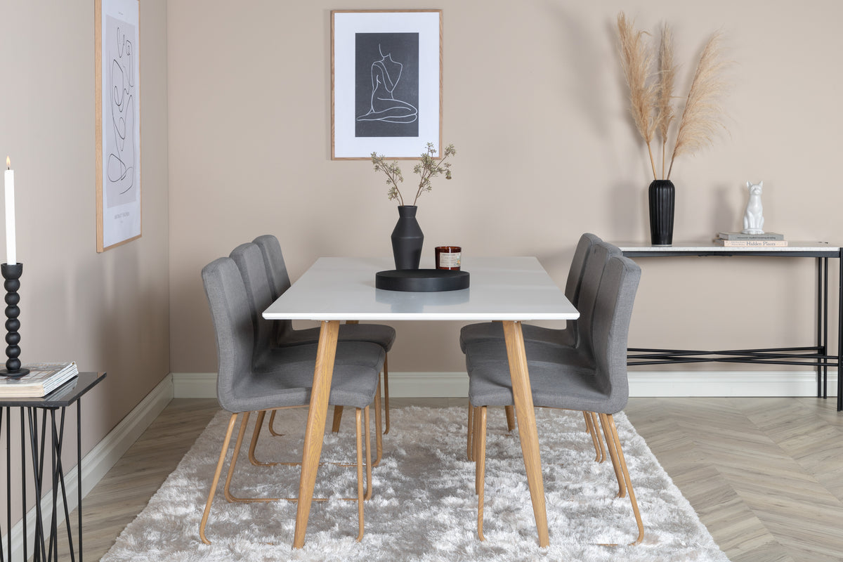 Venture Design Mace & Polar Matstolar 2-pack Grå + Rektangulära Matbord 180 x 90 Vit
