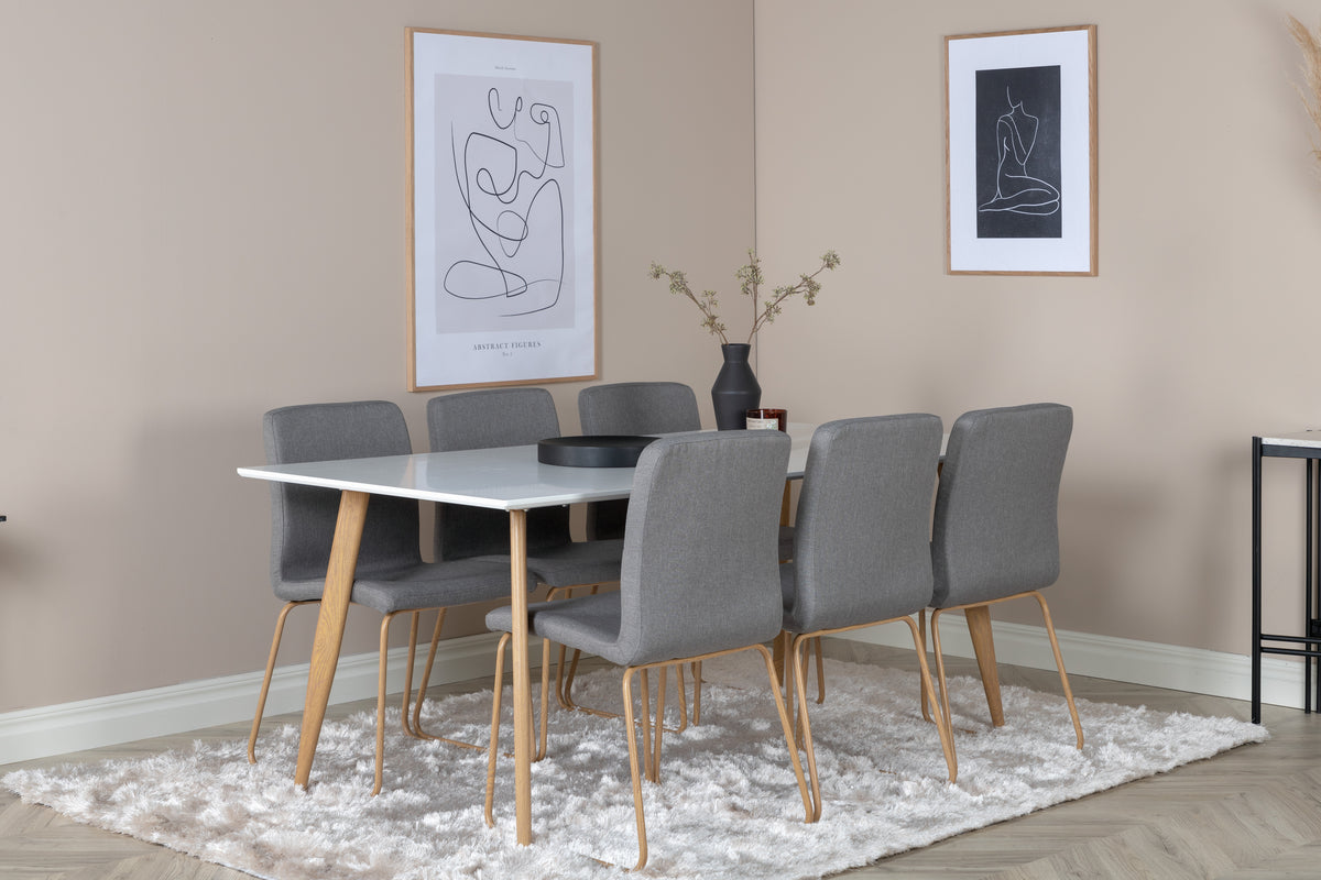 Venture Design Mace & Polar Matstolar 2-pack Grå + Rektangulära Matbord 180 x 90 Vit