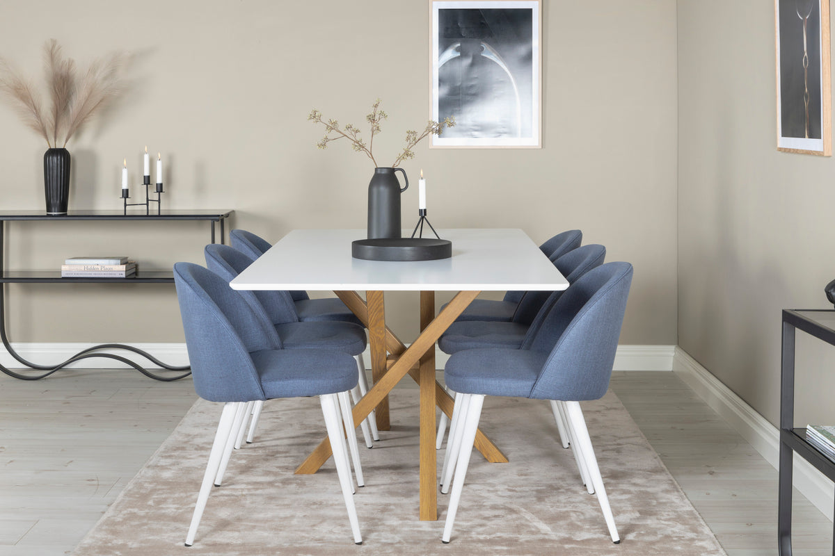 Venture Design Velvet & Piazza Matstolar 2-pack Blå + Rektangulära Matbord 180 x 90 Vit