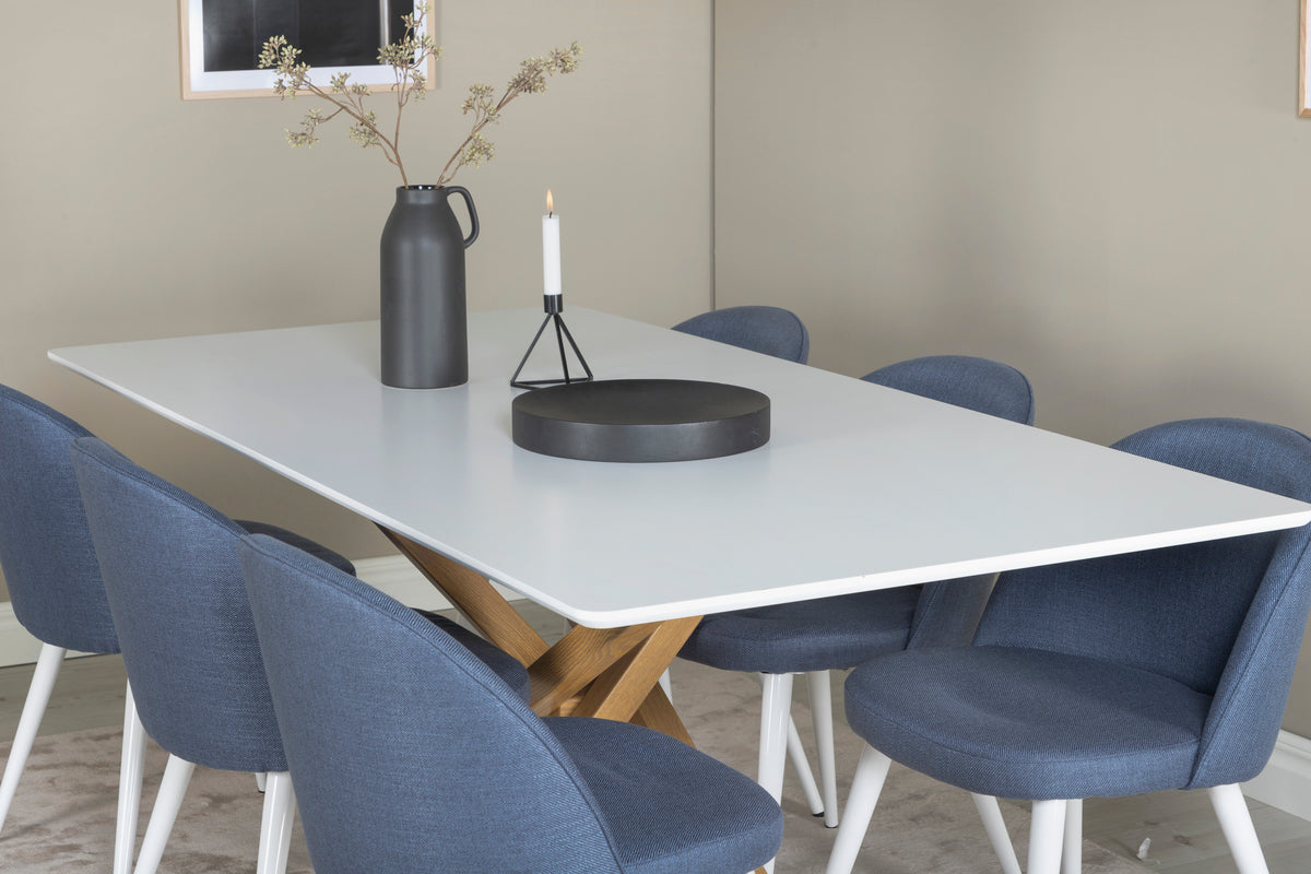 Venture Design Velvet & Piazza Matstolar 2-pack Blå + Rektangulära Matbord 180 x 90 Vit