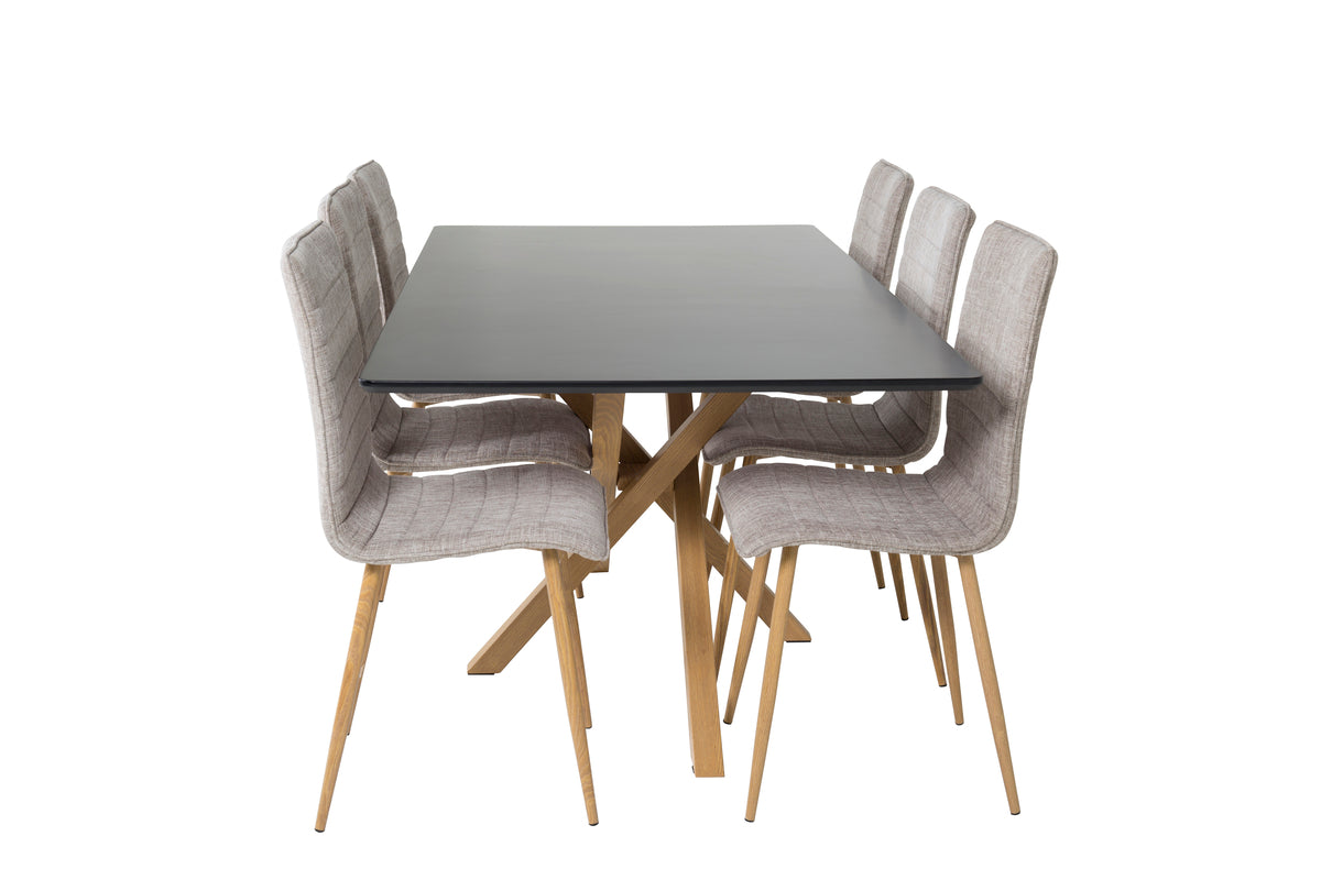 Venture Design Windu & Piazza Matstolar 2-pack Ljusgrå + Rektangulära Matbord 180 x 90 Svart