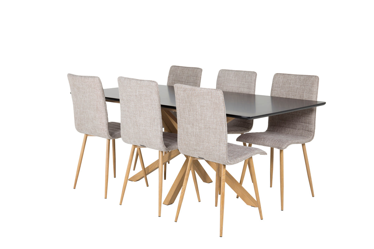 Venture Design Windu & Piazza Matstolar 2-pack Ljusgrå + Rektangulära Matbord 180 x 90 Svart
