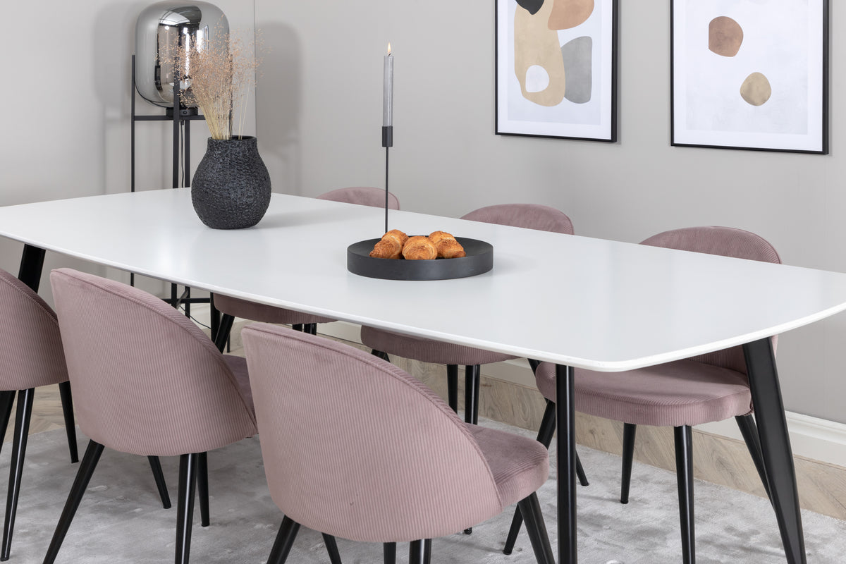 Venture Design Velvet & Polar Matstolar 2-pack Gammelrosa + Rektangulära Matbord 240 x 100 Vit